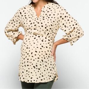 FULL MOON SEGURA MATERNITY TIE SLEEVE BLOUSE BEIGE - S